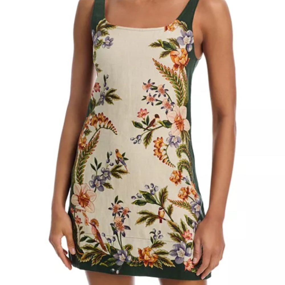 FARM RIO Nature Sand Print Linen Minidress